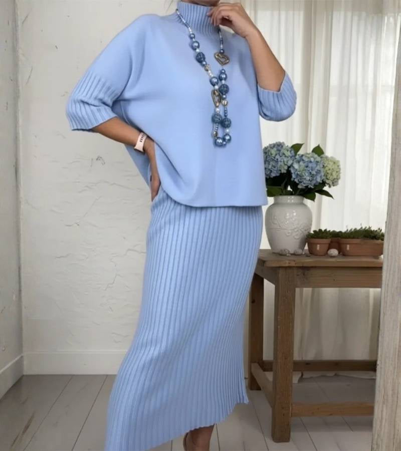 Debora | Zestaw Sweter z Spódnicą w Prążki