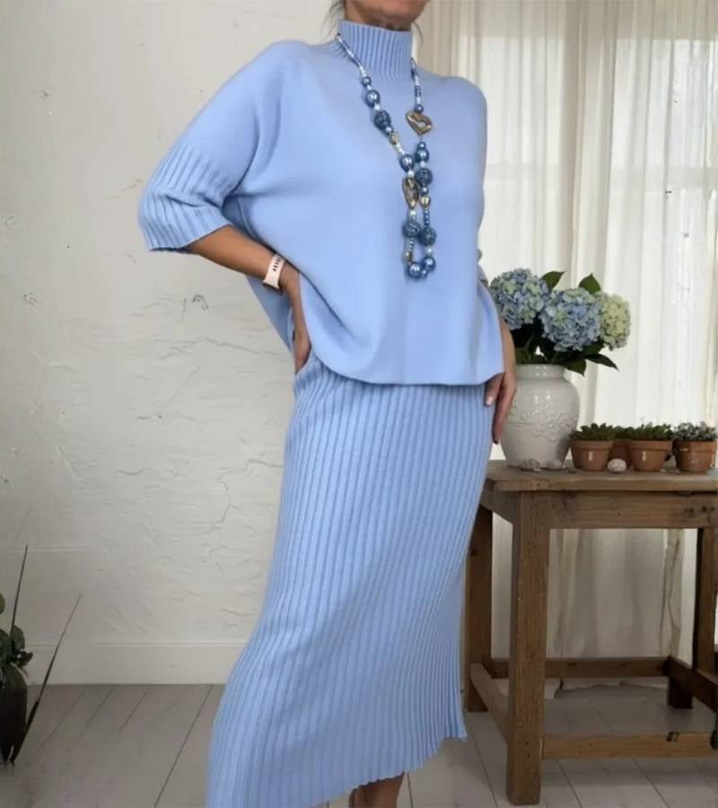 Debora | Zestaw Sweter z Spódnicą w Prążki