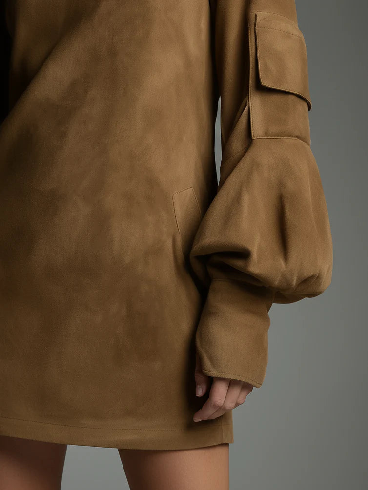 Beli | Sukienka mini z zamszu z wysokim kołnierzem