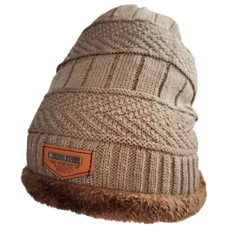Czapka Beanie z Skóry na Zimę dla Mężczyzn, Dzianina, Miękka i Podszewka z Fleece