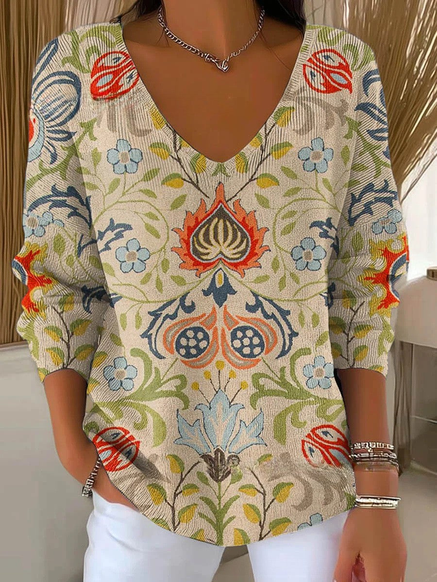 Chloe – Kolorowy sweter z dekoltem w serek